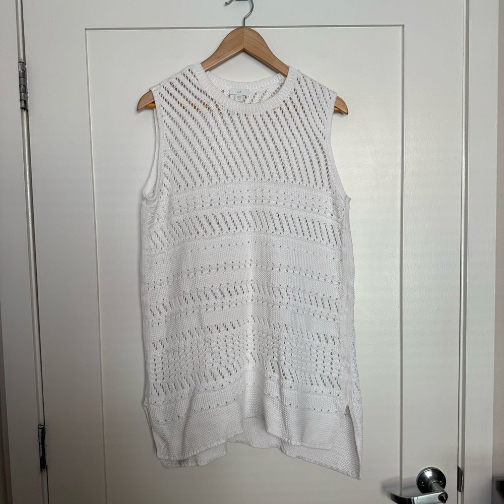 J Jill Tunic Dress Women Sz M White Knit Crochet Sleeveless Summer Coastal Beach